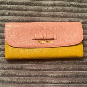 Miu Miu Pink and Yellow Leather Wallet